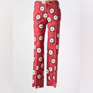 Tara Jarmon Red Floral Wide Leg Pants